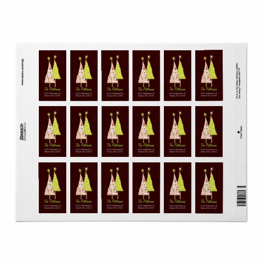 Retro Funky Kerstbomen Adresetiketten Etiket (Full Sheet)