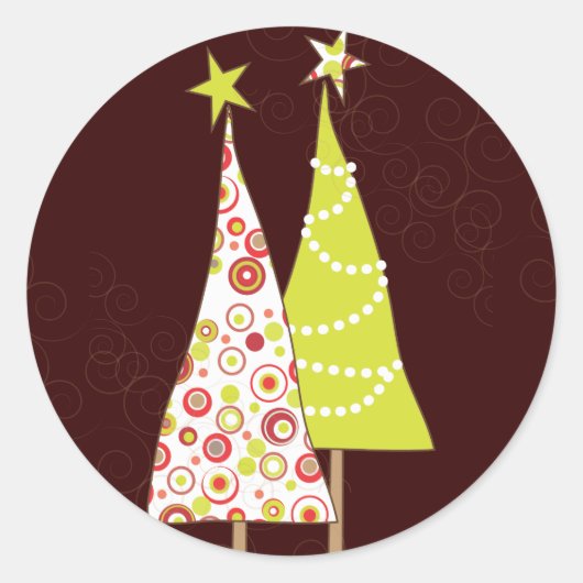 Retro Funky Kerstbomen Ronde Envelop Seal Sticker (Voorkant)