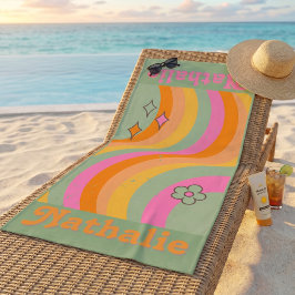 Retro Funky Kleurrijke Vintage Aangepaste Naam - Strandlaken
