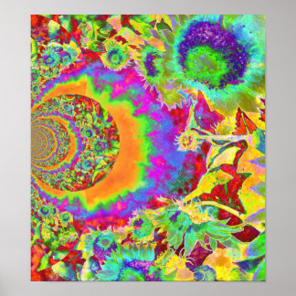 Retro funky leuke, kleurrijke zonnebloempjes poster