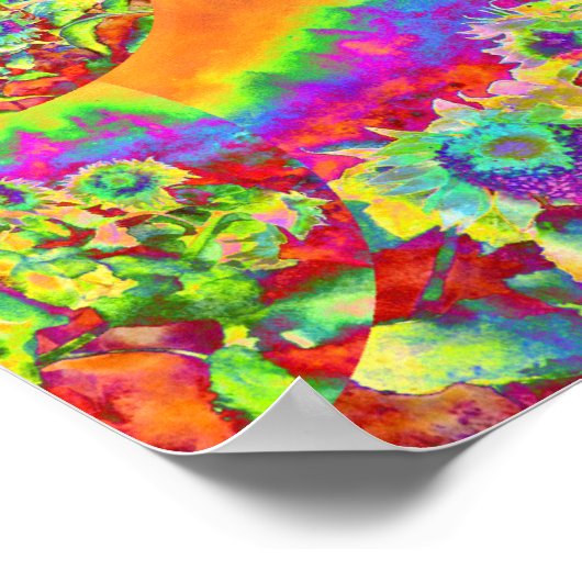 Retro funky leuke, kleurrijke zonnebloempjes poster (Hoek)