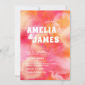 Retro Funky Modern roze sinaasappel bruiloft Kaart (Voorkant)