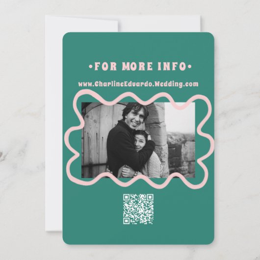 Retro Funky Pink Green Bewaar de datum QR-code Save The Date (Achterkant)