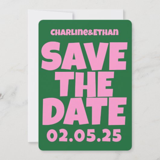 Retro Funky Pink Green Bewaar de datum QR-code Save The Date (Voorkant)