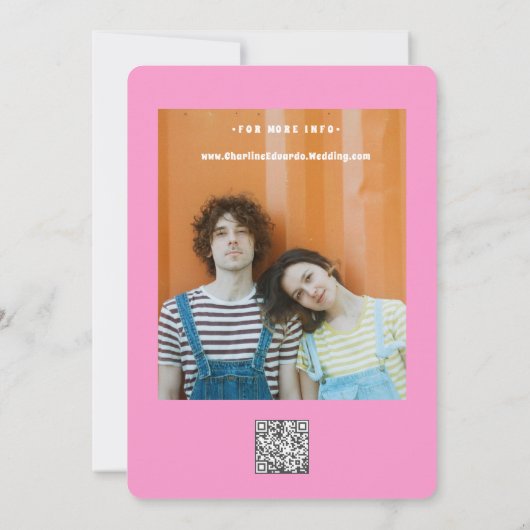 Retro Funky Pink Green Bewaar de datum QR-code Save The Date (Achterkant)