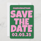 Retro Funky Pink Green Bewaar de datum QR-code Save The Date (Voorkant)