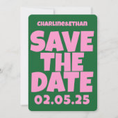 Retro Funky Pink Green Bewaar de datum QR-code Save The Date (Voorkant)