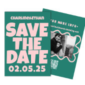 Retro Funky Pink Green Bewaar de datum QR-code Save The Date