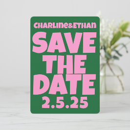 Retro Funky Pink Green Bewaar de datum QR-code Save The Date