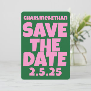 Retro Funky Pink Green Bewaar de datum QR-code Save The Date
