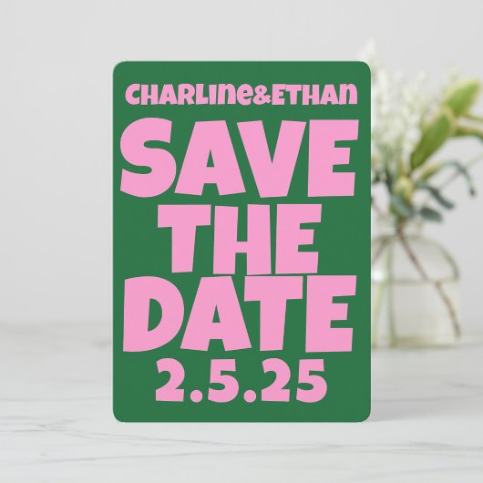 Retro Funky Pink Green Bewaar de datum QR-code Save The Date