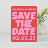 Retro Funky Pink Red Bewaar de datum Qr-code Save The Date (Staand voorkant)