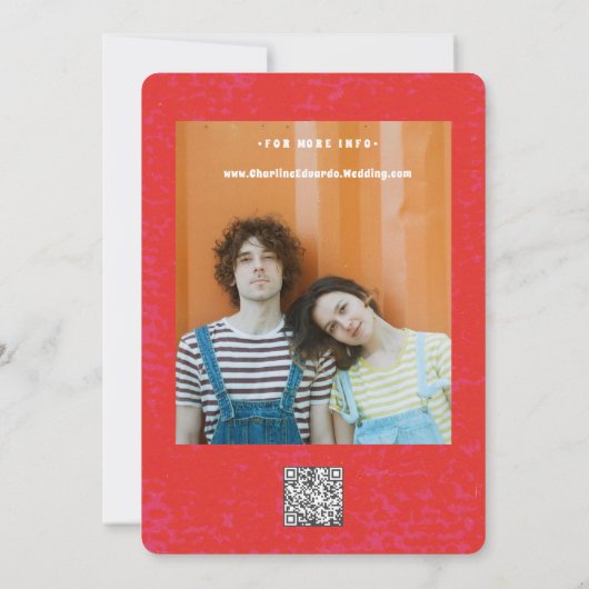 Retro Funky Pink Red Bewaar de datum Qr-code Save The Date (Achterkant)