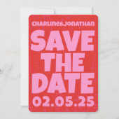 Retro Funky Pink Red Bewaar de datum Qr-code Save The Date (Voorkant)