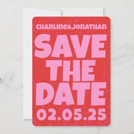 Retro Funky Pink Red Bewaar de datum Qr-code Save The Date (Voorkant)