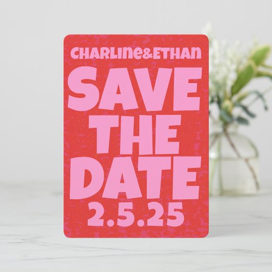 Retro Funky Pink Red Bewaar de datum Qr-code Save The Date