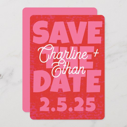 Retro Funky Pink Red Bewaar de datum Qr-code Save The Date