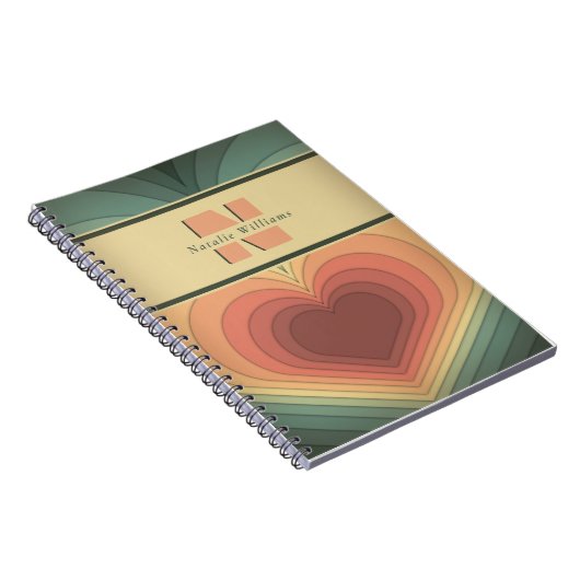 Retro funky romantisch hart monogram Notitieboek (Rechterzijde)