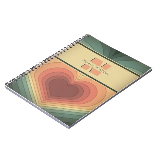 Retro funky romantisch hart monogram Notitieboek (Linkerzijde)