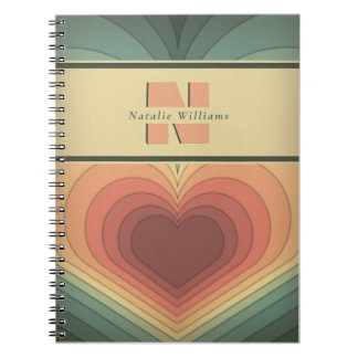 Retro funky romantisch hart monogram Notitieboek