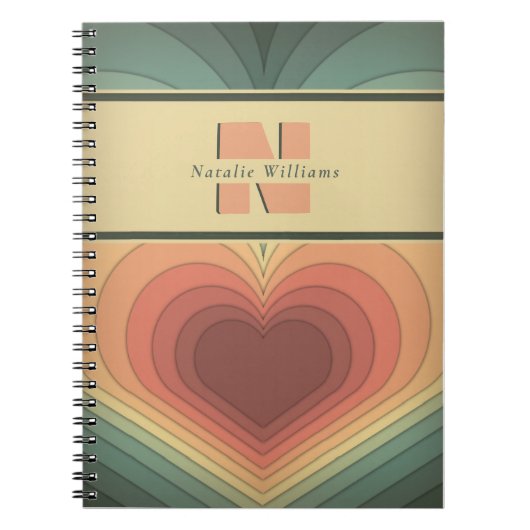 Retro funky romantisch hart monogram Notitieboek (Voorkant)