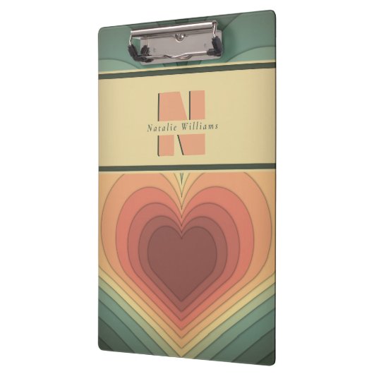 Retro Funky Romantisch Monogram Hart Klembord (Links)