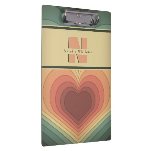 Retro Funky Romantisch Monogram Hart Klembord (Rechts)