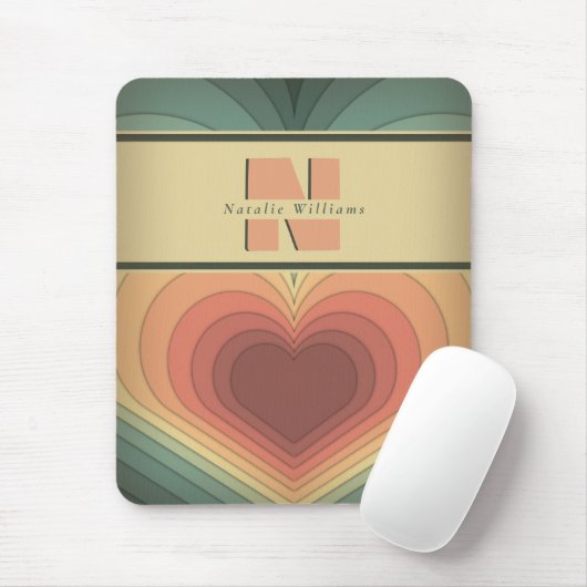 Retro Funky Romantisch Monogram Hart Mousepad Muismat (Met muis)