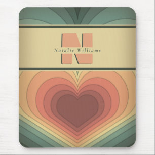 Retro Funky Romantisch Monogram Hart Mousepad Muismat