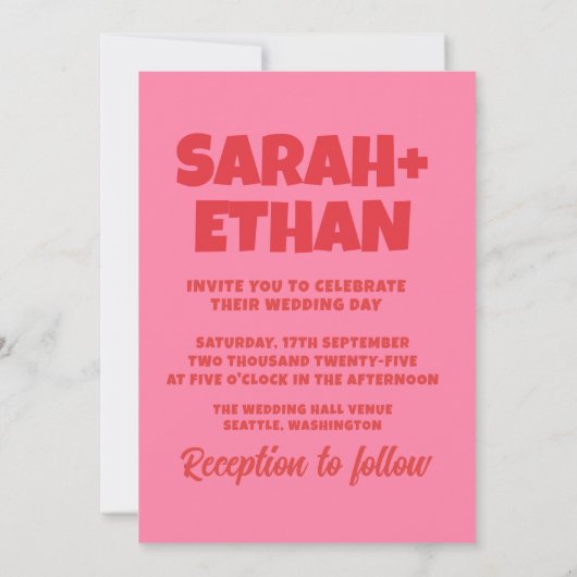 Retro Funky Roze Bruiloft Kaart (Achterkant)