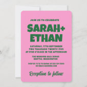 Retro Funky Roze Groene Bruiloft Kaart (Achterkant)