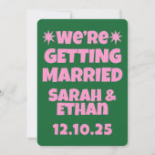 Retro Funky Roze Groene Bruiloft Kaart (Voorkant)