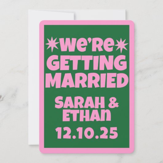 Retro Funky Roze Groene Bruiloft Kaart (Voorkant)
