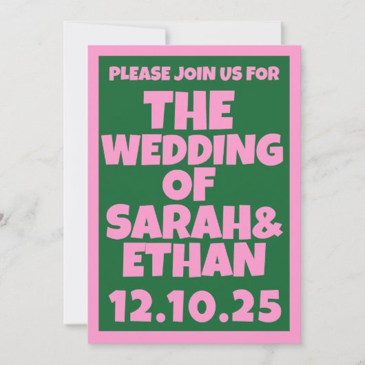 Retro Funky Roze Groene Bruiloft Kaart (Voorkant)
