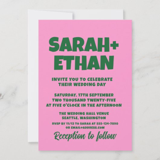 Retro Funky Roze Groene Bruiloft Kaart (Achterkant)
