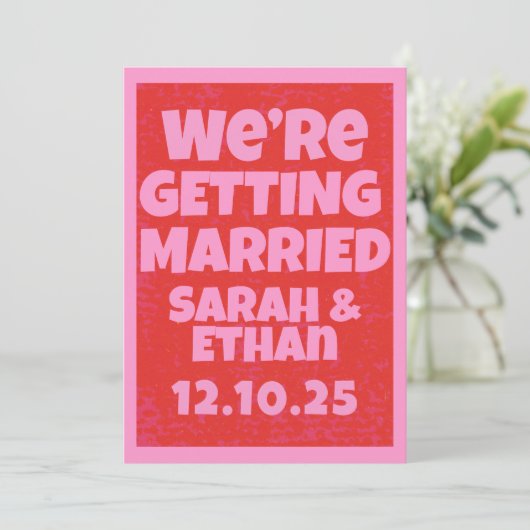 Retro Funky Roze Groene Bruiloft Kaart (Staand voorkant)