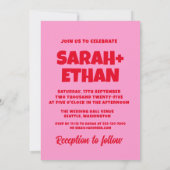 Retro Funky Roze Groene Bruiloft Kaart (Achterkant)