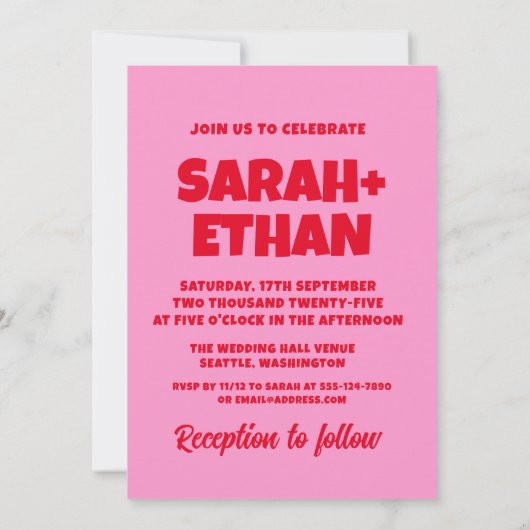 Retro Funky Roze Groene Bruiloft Kaart (Achterkant)