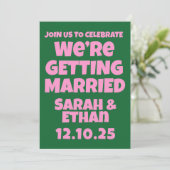 Retro Funky Roze Groene Bruiloft Kaart (Staand voorkant)