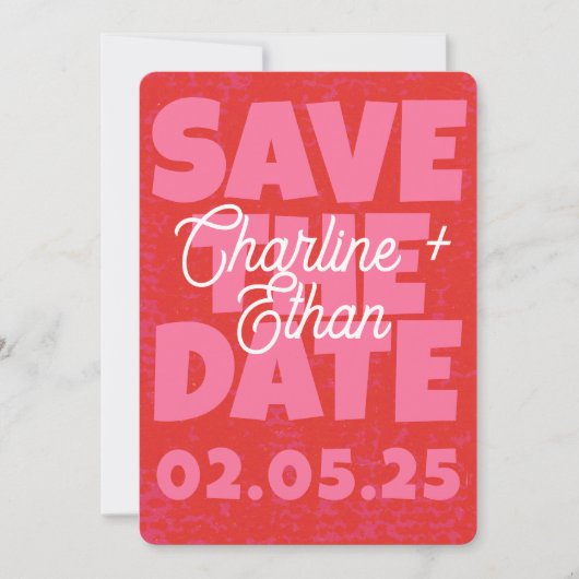Retro Funky Roze Rode Bewaar de Datum Qr code Save The Date (Voorkant)