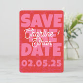 Retro Funky Roze Rood Save the Date Qr code (Staand voorkant)
