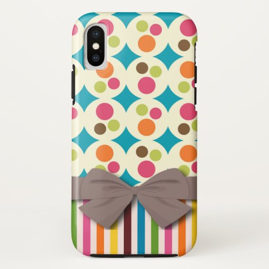Retro funky stippen en strepen met faux strik Case-Mate iPhone case (Achterkant)