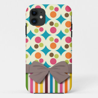 Retro funky stippen en strepen patroon met namaakb iPhone 11 hoesje