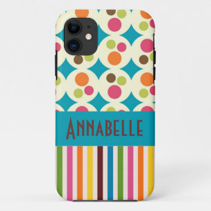 retro funky stippen en strepen patroon personalise iPhone 11 hoesje