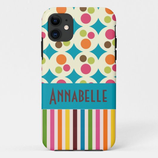 retro funky stippen en strepen patroon personalise Case-Mate iPhone case (Achterkant)