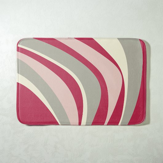 Retro Funky Wavy Lines Magenta Roze Grijs Badmat