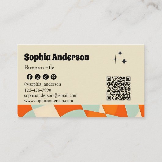 Retro Funky Wavy Patroon met QR-code Visitekaartje (Achterkant)