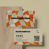 Retro Funky Wavy Patroon met QR-code Visitekaartje