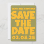 Retro Funkyyellow groen Opslaan van de Datum QR co Save The Date (Voorkant)