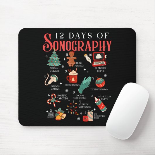 Retro Funny 12 Days Of Sonography Ultrasound Tech  Muismat (Met muis)